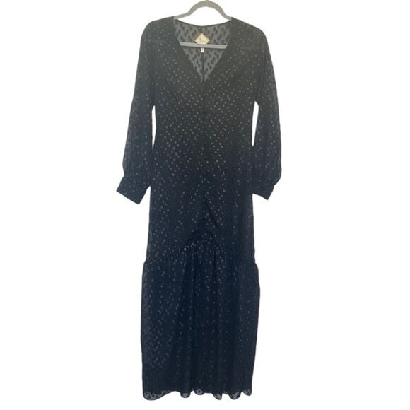 Luba by Hannah Payne NEW Dress Sz 6 Sheer W/ Slip Dress Long Sleeve Maxi Black - Picture 1 of 12